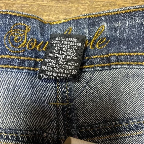 VINTAGE Southpole Jeans Juniors 11 Blue Bootcut Flare Embellished Spellout Y2K - Picture 7 of 12